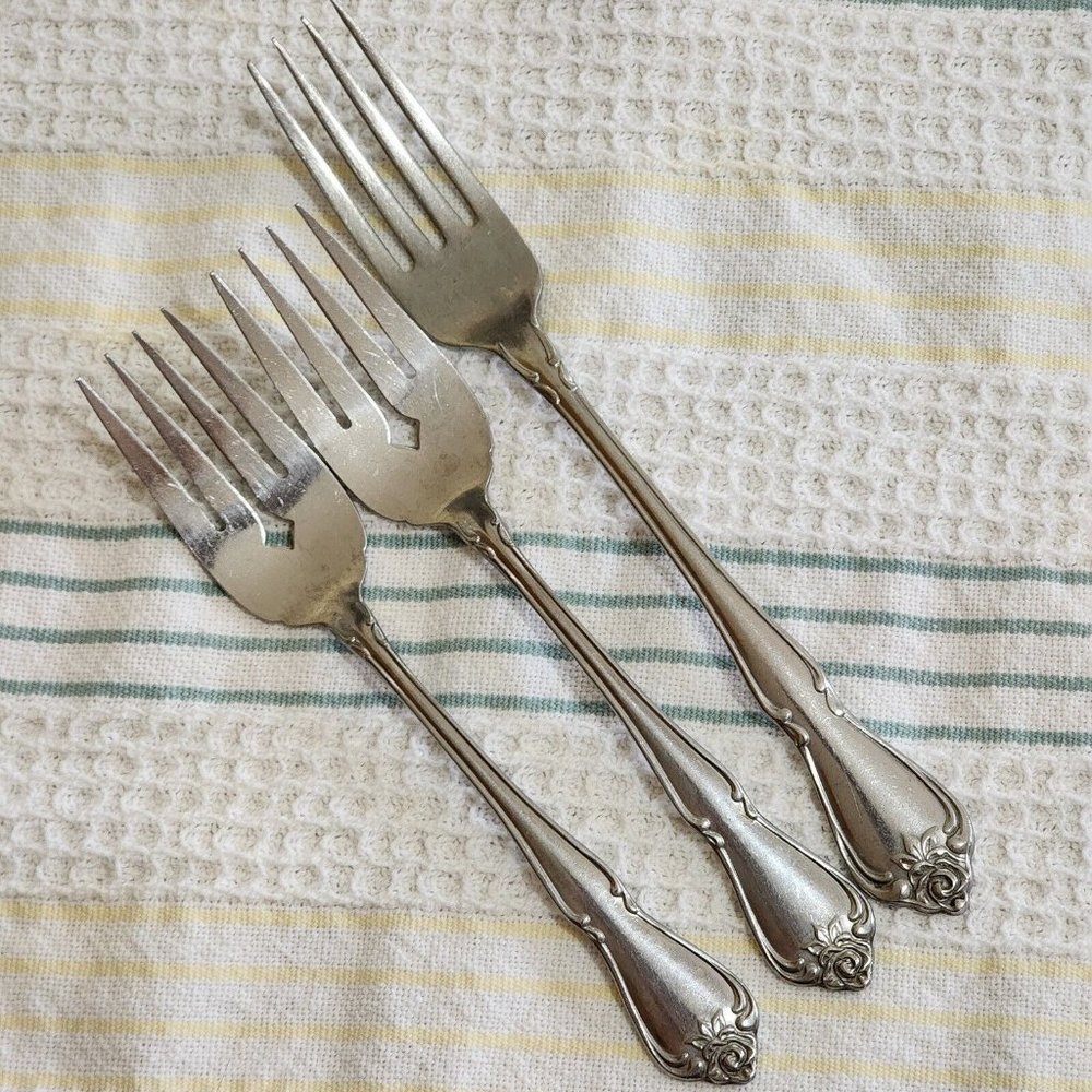 3 Oneida Arbor Rose True Rose Salad & Dinner Fork set USA stainless flatware